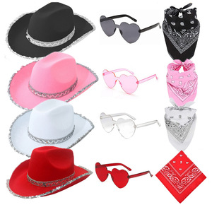Conjunto de 3 Piezas de Disfraz de Vaquero con Sombrero, Pañuelo y Gafas, Disfraz de Vaquero del Oeste para Fiesta de Cumpleaños o Halloween - Product Image 6