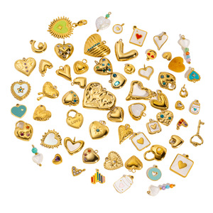 2025新作カスタムDIYステンレスチャームファッションジュエリー手作りハートシリーズジルコンペンダントPVDゴールドチャームギフト作り - Product Image 6