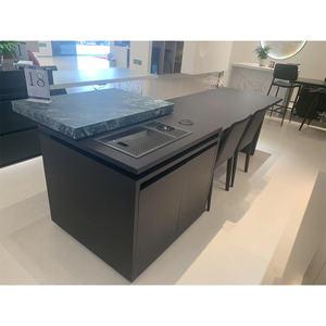 Muebles modernos de <span class=keywords><strong>Bar</strong></span> de cocina familiar, mesa de <span class=keywords><strong>Isla</strong></span> de losa de piedra blanca y negra con lavabo de cerámica de comedor retráctil para hoteles - Product Image 1