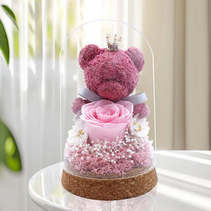Cadeau créatif pour la fête des mères, la Saint-Valentin, un anniversaire : ours en mousse, <span class=keywords><strong>fleur</strong></span> <span class=keywords><strong>éternelle</strong></span> sous cloche en verre, rose véritable, cadeau surprise pour les fêtes, fleuristes - Product Image 4