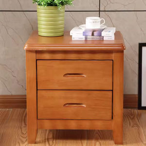 Table de chevet moderne en bois massif finition naturelle, écologique, avec double tiroir coulissant lisse pour chambre à coucher et salon - Product Image 5