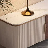 Meuble TV moderne de luxe AJUNION, meuble TV en bois cannelé, plateau en pierre, rangement multimédia, table TV avec 2 armoires et 2 tiroirs