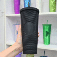 Gobelets personnalisés avec logo clouté, 24 oz, réutilisables, en plastique, pour café, vaisselle, gobelet à double paroi avec paille et couvercle