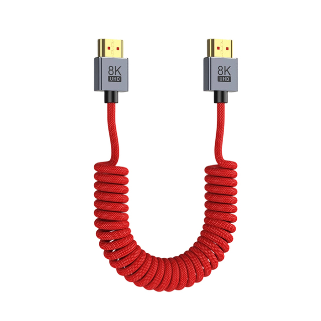 2.1 8K 60Hz Coiled Braided Cable Pure Copper Gold Plated Connector Double Shield Stable Lossless Video Transmission Cord