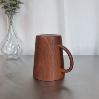 Gobelet isotherme 350 ml en acier inoxydable avec poignée, motif grain de bois, pour bureau, fêtes, expresso, eau, bière, thé, café, lait – Durable