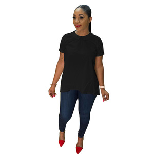 Nuevo Casual Color sólido personalizar cuello redondo <span class=keywords><strong>de</strong></span> manga corta con espalda abierta camiseta mujer Tops moda verano Sexy lindo mujeres Tops - Product Image 2