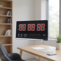 Jam Dinding Digital LED Plastik Modern Gantung Desain Persegi Panjang Gerakan Quartz Tampilan Tanggal Suhu Bertenaga Baterai