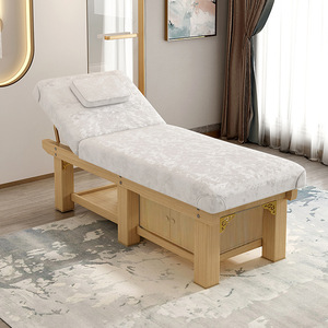 Table de massage en bois massif avec armoire de rangement, lit de salon rembourré, mobilier de studio de beauté pliable - Product Image 1