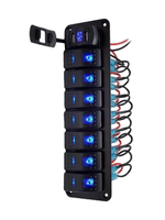 Panel de Interruptores LED de 7 Canales Yuhe YH-DH8-QA con Ranura USB, Pantalla Digital de Voltaje, Resistente al Agua IP65, Interruptor Basculante de 12V
