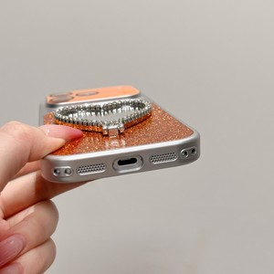 luxury Glitter Diamond Heart shaped Mirror stand Mobile phone <b>case</b> for <b>iPhone</b> 17 16 15 pro max shimmering holder Soft cover back - Product Image 6