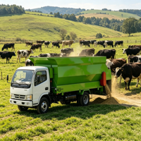 Distributeur d'aliments multifonctionnel à quatre roues pour tous les animaux d'élevage : bovins, ovins, équins, chameaux, porcs