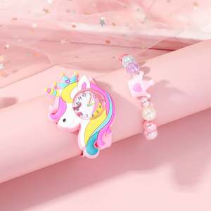 นาฬิกาข้อมือเด็ก ลายการ์ตูนยูนิคอร์น Papa Watch XSVO พร้อมชุดเครื่องประดับมงกุฎลูกปัดสีรุ้งน่ารัก หน้าปัด XSVO - Product Image 4