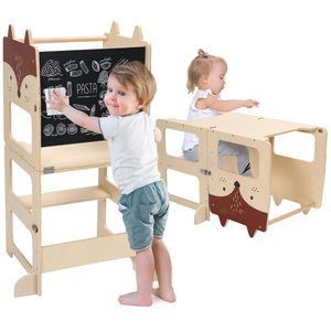 Taburete de <span class=keywords><strong>cocina</strong></span> plegable lindo 3 en 1 de pie de madera Montessori Original torre de aprendizaje ayudante con pizarra <span class=keywords><strong>para</strong></span> niños pequeños - Product Image 1