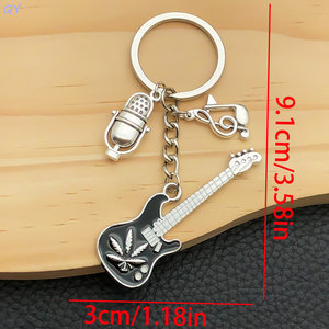 QY Zinc Alloy Guitar Keychain Metal <b>Key</b> <b>Ring</b> Enamel <b>Bag</b> Charm Music Pendant Promotional Gift - Product Image 5