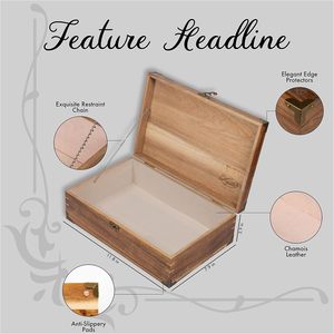 Caja de recuerdo de memoria-Caja de madera grande con tapa con bisagras-Caja de almacenamiento de madera decorativa rústica con forro de cuero de gamuza - Product Image 2