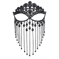 Masque de fête Halloween avec voile brillant, bijoux, strass, long pompon, couvrant tout le visage, avec strass de luxe, accessoire de tête