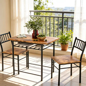 Meilleures ventes - Ensemble <span class=keywords><strong>de</strong></span> <span class=keywords><strong>table</strong></span> et chaises à manger carrées en bois brun durable, 3 pièces, avec étagère <span class=keywords><strong>de</strong></span> rangement, meubles <span class=keywords><strong>de</strong></span> salle à manger modernes - Product Image 1