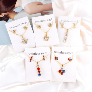 Ensemble de colliers en acier inoxydable avec pendentif en strass pour femmes, bijoux de fête, accessoires de mode - Product Image 2