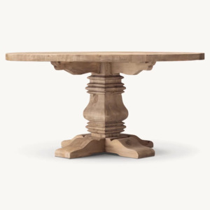 Tavolo <span class=keywords><strong>da</strong></span> <span class=keywords><strong>Pranzo</strong></span> Rotondo in Legno Massello con Intarsi a Croce, Stile Retrò Invecchiato - Product Image 2