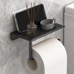 Porte-papier toilette sans perçage, étagère de salle de bain rectangulaire multifonction avec support pour téléphone, design étanche - Product Image 5