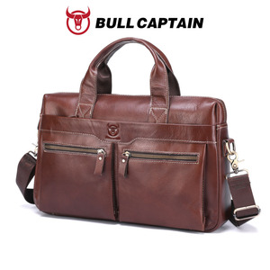 Maletín de Cuero Genuino para Hombre BULL CAPTAIN, Bolsa para Portátil, Clásica, de Negocios, Bandolera, con Cierre de Cremallera Resistente - Product Image 1