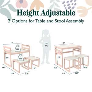 Pink Toddler Drawing Table and Chair Set Kids Activity Study <strong>Desk</strong> With Two Stools for Playroom Bedroom - Product Image 3