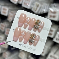 Nuevo Diseño Personalizado de Uñas Postizas Cortas de Cobertura Completa, Uñas Francesas en Forma de Almendra, Juego de Uñas Postizas
