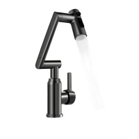 Robinet de lavabo à poignée unique chaud/froid, bec rotatif, 3 modes de sortie d'eau, design minimaliste moderne