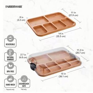 Planche à charcuterie en bambou approuvée par la FDA avec couvercle transparent, plateau à fromage à 6 compartiments, plateau de service pour pique-nique et fête - Product Image 3
