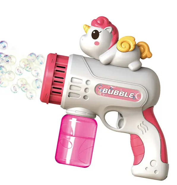 Pistola a bolle di unicorno pistola a bolle di fusione, macchina a bolle con bolle ricche, pistole a bolle per bambini con Design a prova di perdite di 360 gradi,