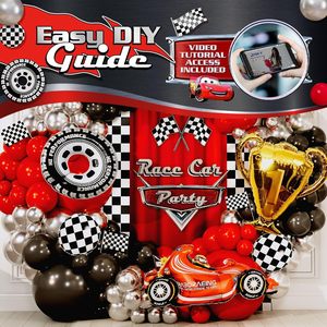 Kit de Arco de Globos de Coches de Carreras TODO EN UNO con Kit de Guirnalda de Globos de Coches de Carreras con Trofeo de RECOMPENSA para Suministros de Fiesta de Cumpleaños de Lightning McQueen Cars 2 - Product Image 4