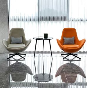 Fauteuil pivotant de style europé<span class=keywords><strong>en</strong></span> moderne avec revêtement <span class=keywords><strong>en</strong></span> <span class=keywords><strong>cuir</strong></span> PU et structure <span class=keywords><strong>en</strong></span> métal, forme ronde, meubles durables pour <span class=keywords><strong>salon</strong></span> - Product Image 6