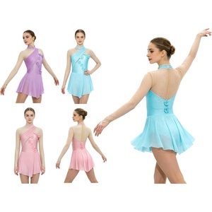 Vestido de patinaje artístico para mujer, cuello simulado, manga de malla, falda de gasa con pedrería, traje de patinaje sobre hielo diagonal, leotardo personalizado - Product Image 1