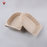 Boîte à poulet rôti en bagasse de canne à sucre jetable avec couvercle en plastique transparent, prête à être expédiée, emballage biodégradable pour poulet frit