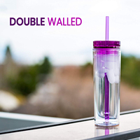Gobelets en acrylique personnalisés de 16oz Tasse à boire en plastique à double paroi avec paille Tasses d'eau classiques en plastique transparent avec couvercle