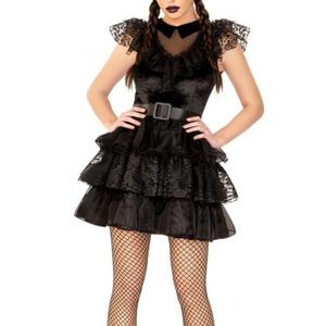 Disfraz Familiar 2025, Vestido Gótico Negro de Tela para Mujer, Halloween - Product Image 1