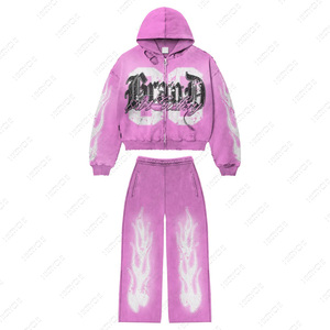 Survêtement d'été unisexe personnalisable et respirant pour homme, avec sweat à capuche zippé oversize et pantalon de survêtement évasé en Terylene/Polyester 400G Smart - Product Image 2