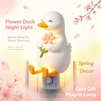 Veilleuse LED Mignonne en Forme de Canard à Brancher, Lampe Murale en Résine Taille Moyenne, Décoration de Chambre d'Enfant Motif Fleur Dessin Animé pour Vente en Gros et Personnalisation