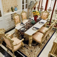 Ensemble de table à manger mobile de style européen en marbre naturel, mobilier pour la maison et les restaurants, comprenant une table et six chaises