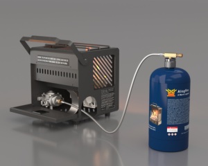 Réchaud à <span class=keywords><strong>gaz</strong></span> portable 3-en-1 Alogfire avec couvercle rabattable, foyer au butane professionnel avec tuyau <span class=keywords><strong>flexible</strong></span> en acier inoxydable, foyer de table à flamme réelle - Product Image 4