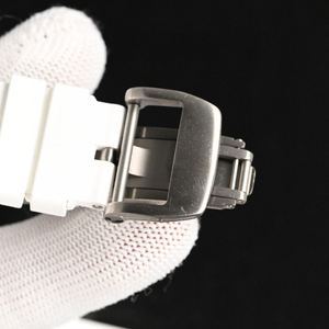 Men's white ceramic tonneau-shaped automatic mechanical <b>watch</b> with <b>rubber</b> strap, hands, and dial. - Product Image 6