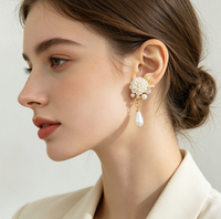Anting Gantung Kristal Mutiara Imitasi Bunga Mawar Beludru Paduan Seng, Perhiasan Pesta Pernikahan Romantis Vintage, Hadiah untuk Wanita