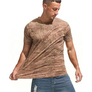 เสื้อยืดคอกลมแขนสั้นทรงเข้ารูปสำหรับผู้ชาย พิมพ์ลายสีน้ำตาล ผ้าโพลีเอสเตอร์ถัก ระบายอากาศได้ดี สไตล์ลำลอง - Product Image 1