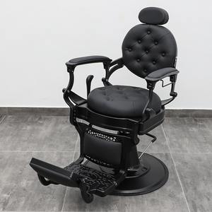Sillón de Barbería Profesional de Alta Gama para Hombre, Totalmente Negro, Estilo Retro, Estructura Resistente, para Salón de Peluquería - Product Image 1