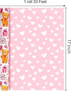Romantic Valentine's Day <b>pink</b> double-sided cute little <b>bear</b> gift with heart pattern copperplate paper gift wrapping paper - Product Image 4