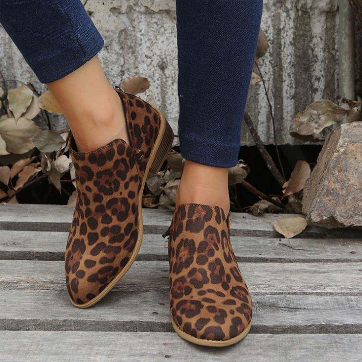 Leopard Fabric Men's Leopard Print Boots Men's Side Zip Cuban