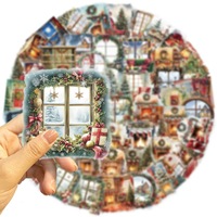 50 pegatinas de escenas navideñas con dibujos animados para decoración DIY de fundas de teléfono, cuadernos y vasos.