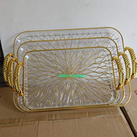 Nieuwe luxe rechthoekige/ronde plastic dienbladenset 3-delig gouden dienblad Ramadan snacks fruitplateau Scandinavische stijl plastic serveerblad