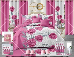 Ensemble de literie en tissu floral en gros, taille King, 24 pièces, housse de couette, couvre-<span class=keywords><strong>lit</strong></span> avec ensemble de salle de bain, couverture assortie, rideaux, couvre-<span class=keywords><strong>lit</strong></span> - Product Image 4