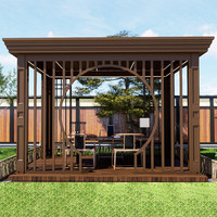 Pergola en aluminium à grain de bois oriental, design Porte de lune, pavillon de jardin de luxe, gazebo à toit rigide permanent avec éclairage LED